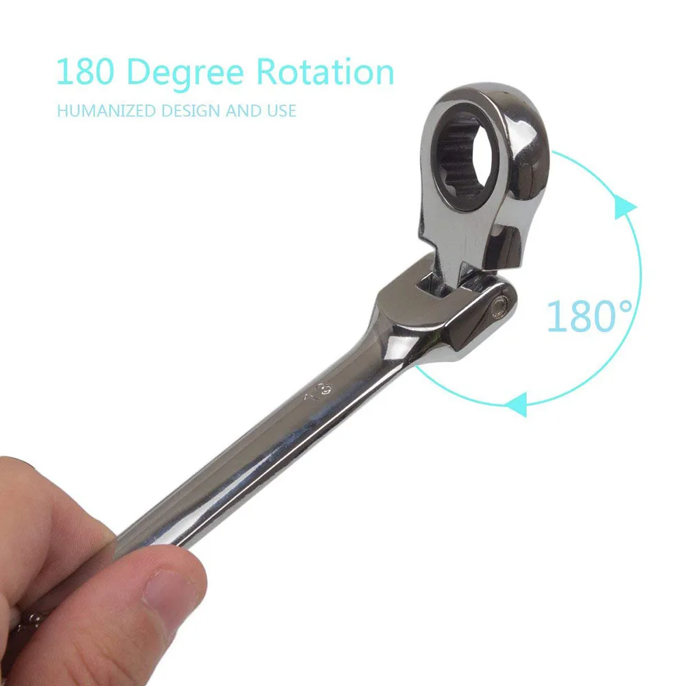 Flexible Ratchet Action Wrench Spanner Nut Tool Head Ratchet Metric Spanner Open End and Ring Wrenches Tool Size 8mm-13mm - Image 4