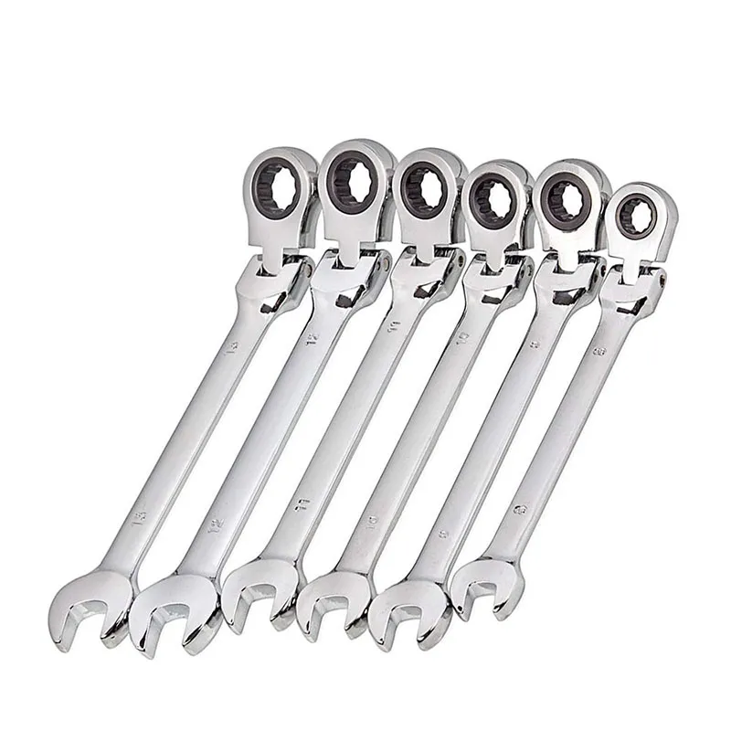 Flexible Ratchet Action Wrench Spanner Nut Tool Head Ratchet Metric Spanner Open End and Ring Wrenches Tool Size 8mm-13mm