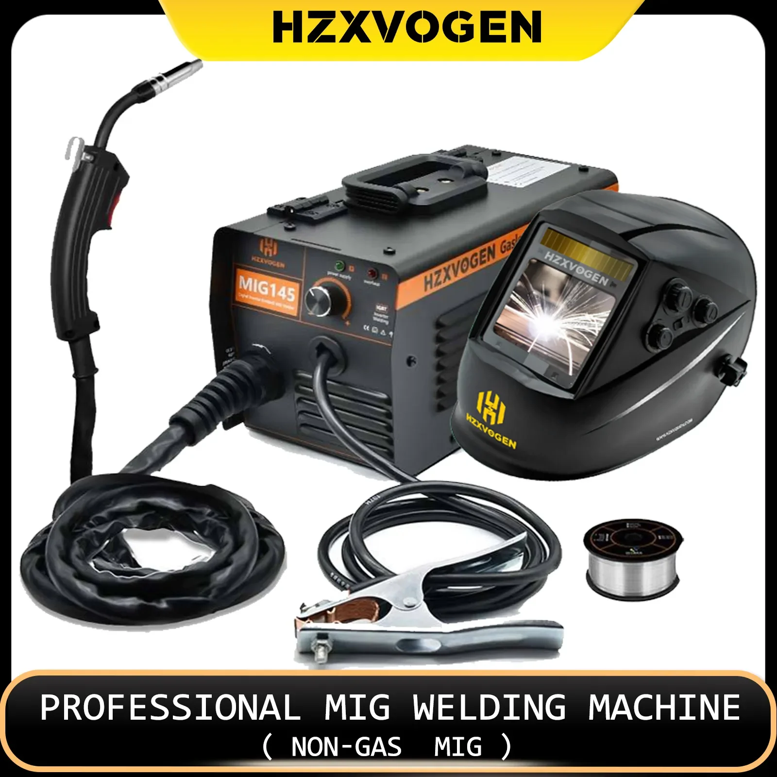 HZXVOGEN Non-Gas Semi-automatic Welding Machine MIG145 With wire 0.4-4mm For Gasless Iron Soldering Portable MIG Welder