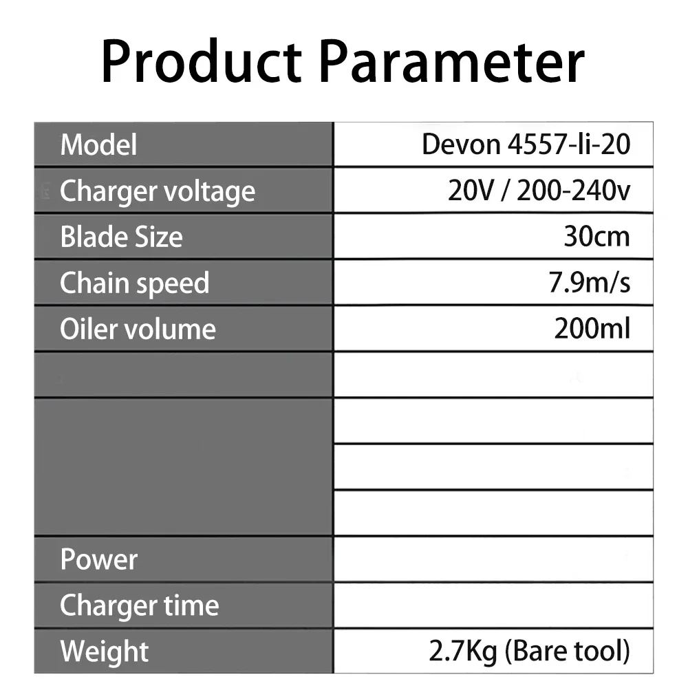 Devon Wireless Chain Saw Brushless Motor for Wood Cutting 4557 20v 7.9m/s Auto Filling Oil 200ml Share Flex Battery - Image 6