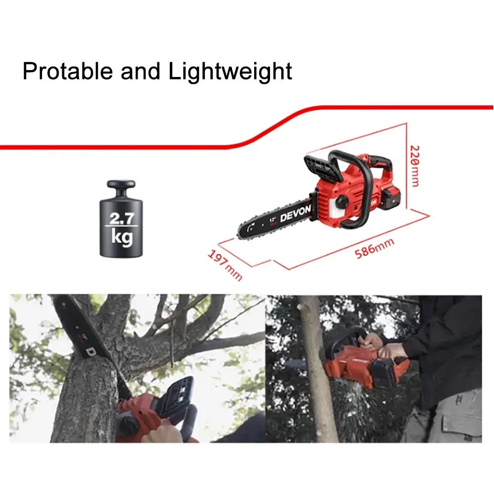 Devon Wireless Chain Saw Brushless Motor for Wood Cutting 4557 20v 7.9m/s Auto Filling Oil 200ml Share Flex Battery - Image 4
